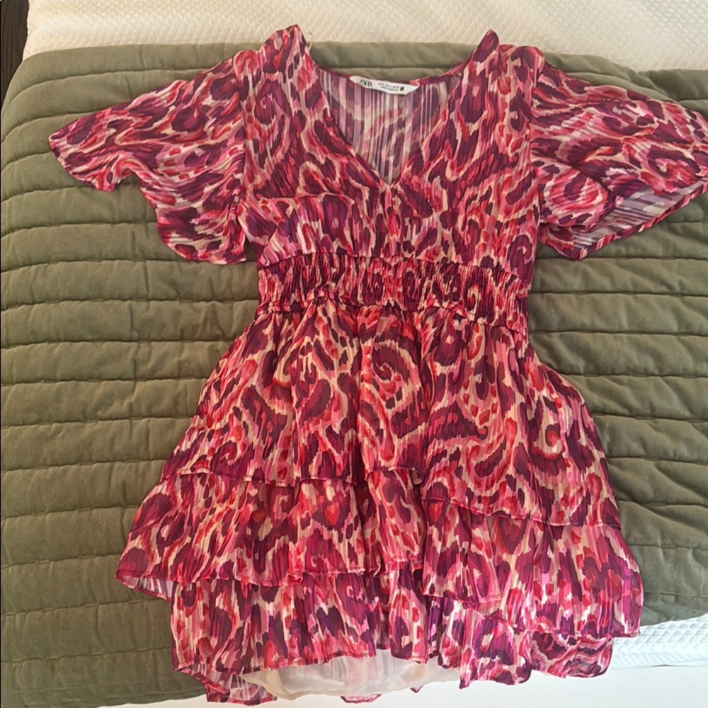 Zara Pink and Red Patterned Dress